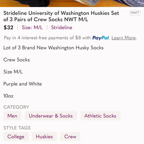 Strideline University of Washington Huskies Crew Socks Purple Gold Grey Black - Picture 4 of 4